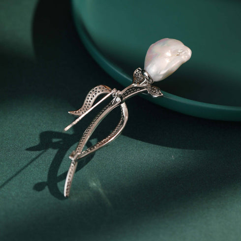 Tulip Baroque Pearl CZ Brooch - House Of Pearls